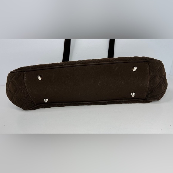 Vera Bradley Espresso Brown Quilted Cotton Laptop Bag Carry On Satchel Tote - Picture 9 of 12